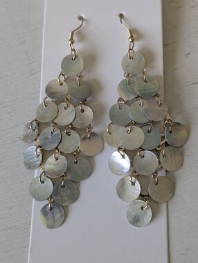 Handmade New Mother of Pearl Gold Tone Chandelier Earrings